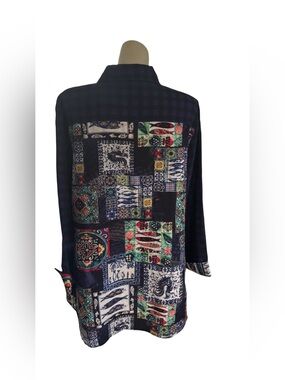 SHANA APPAREL PLAID BOYFRIEND TOP  Mosaic Size L Blue
